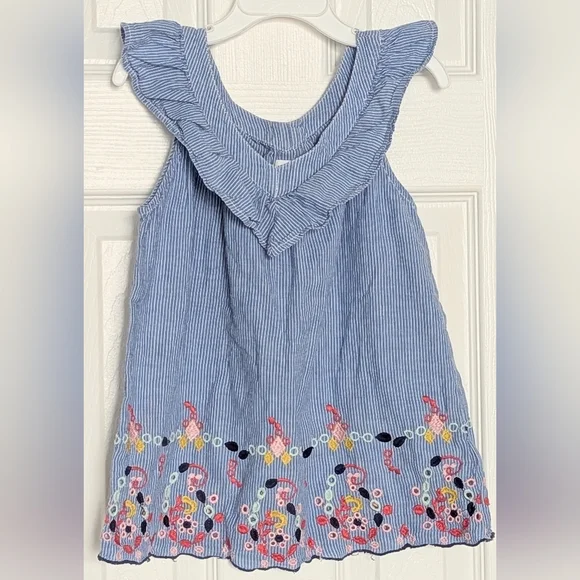 GAP Kids (Medium) Sleeveless Dress with Ruffled V-Neck & Colorful Embroidery - Picture 10 of 12